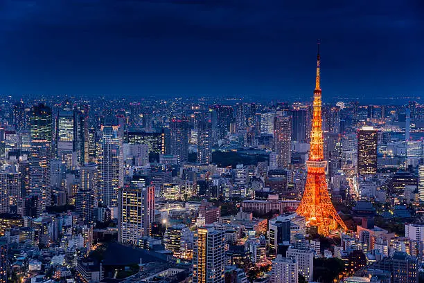 夜空に輝く都市のランドマーク